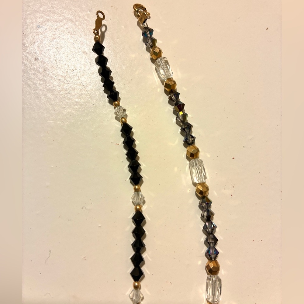 2 Swarovski Crystal 14K gf Gold Stack Beaded Bracelets - Picture 4 of 6